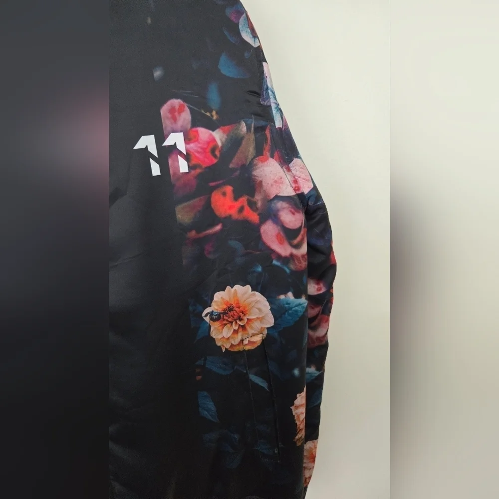 Fresh Hoods Bomber Jacket Coat Black Red Floral Mens XL EUC